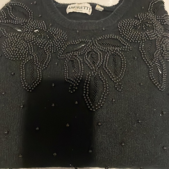 Vintage Amoretti Wool Black Beaded Sweater - Picture 10 of 11